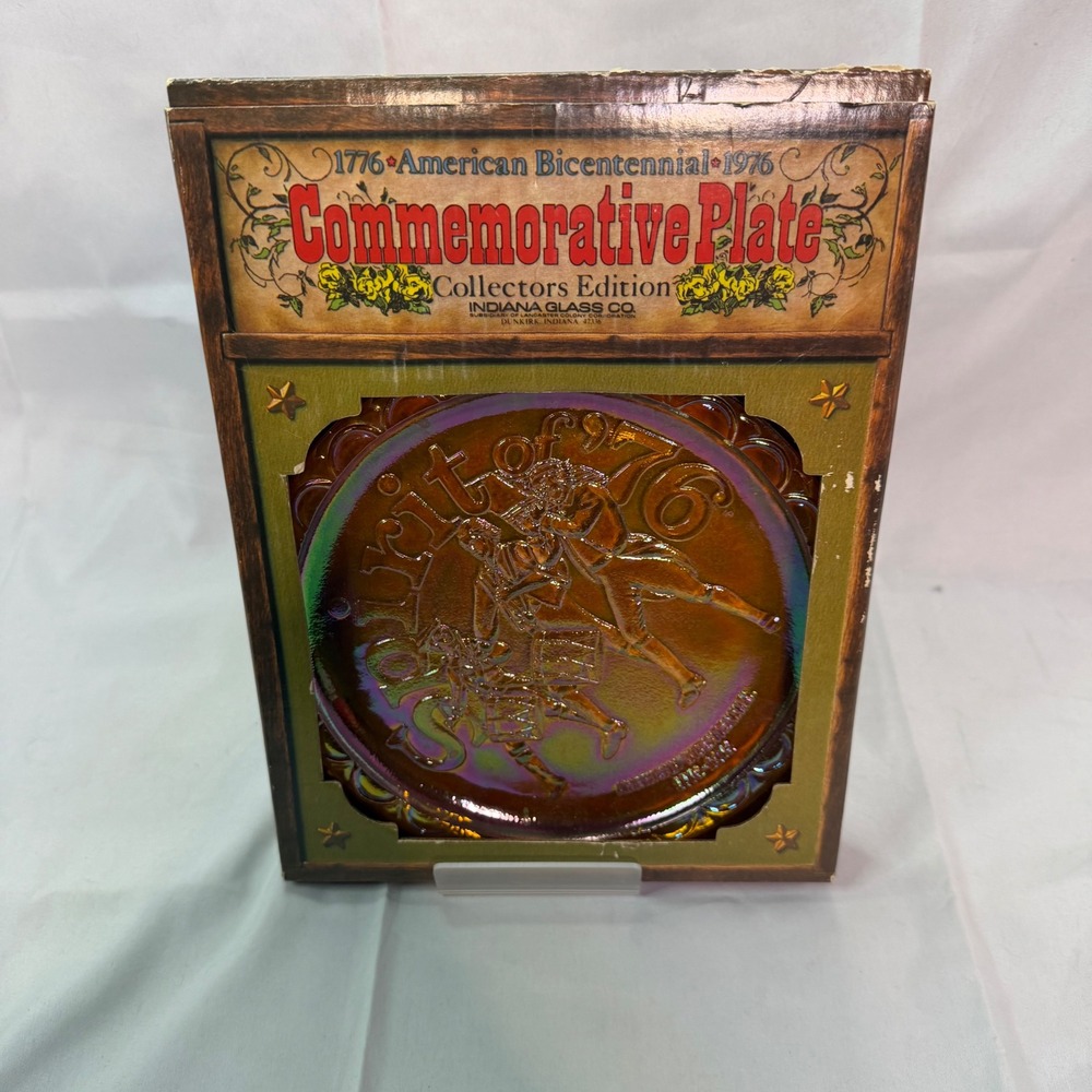 Indiana Glass Spirit of 76 Carnival Glass Bicentennial Commemorative Plate Box